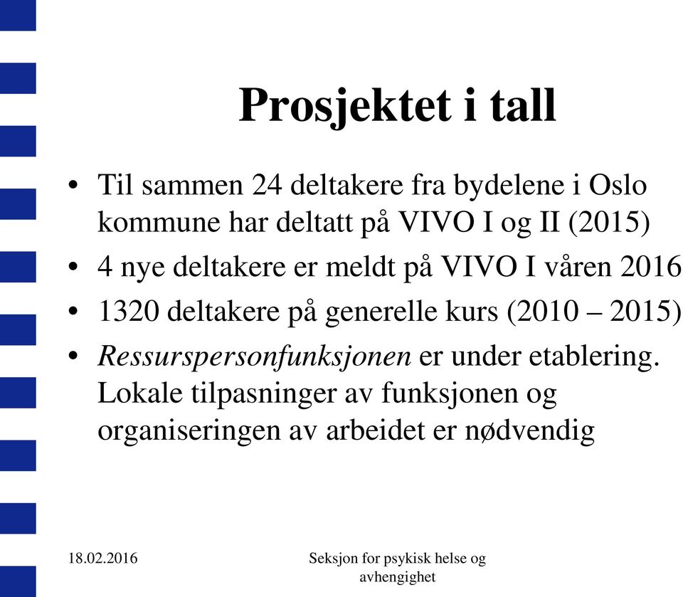 1320 deltakere på generelle kurs (2010 2015) Ressurspersonfunksjonen er under