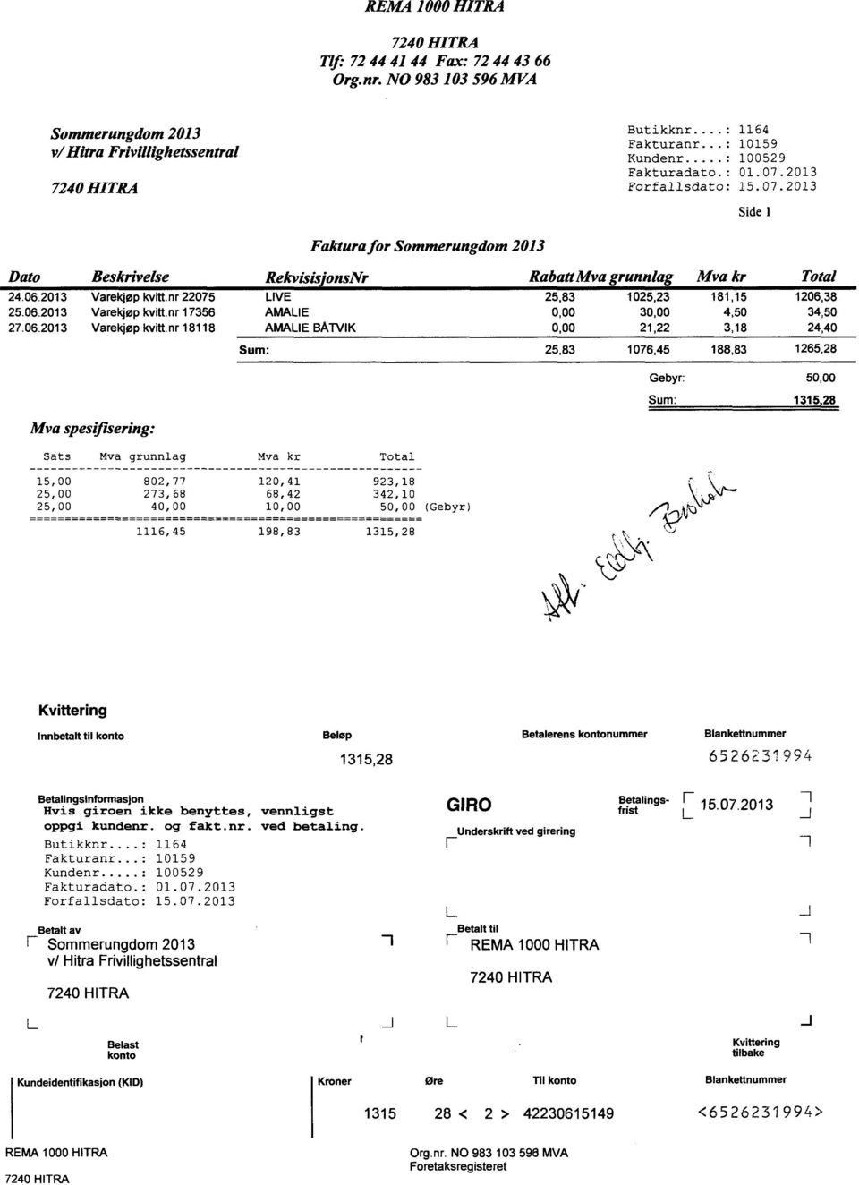 2013 Varekjøp kvitt.