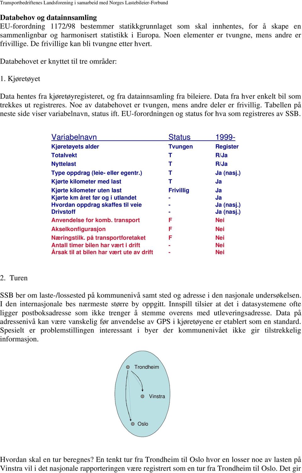 Kjøretøyet Data hentes fra kjøretøyregisteret, og fra datainnsamling fra bileiere. Data fra hver enkelt bil som trekkes ut registreres. Noe av databehovet er tvungen, mens andre deler er frivillig.