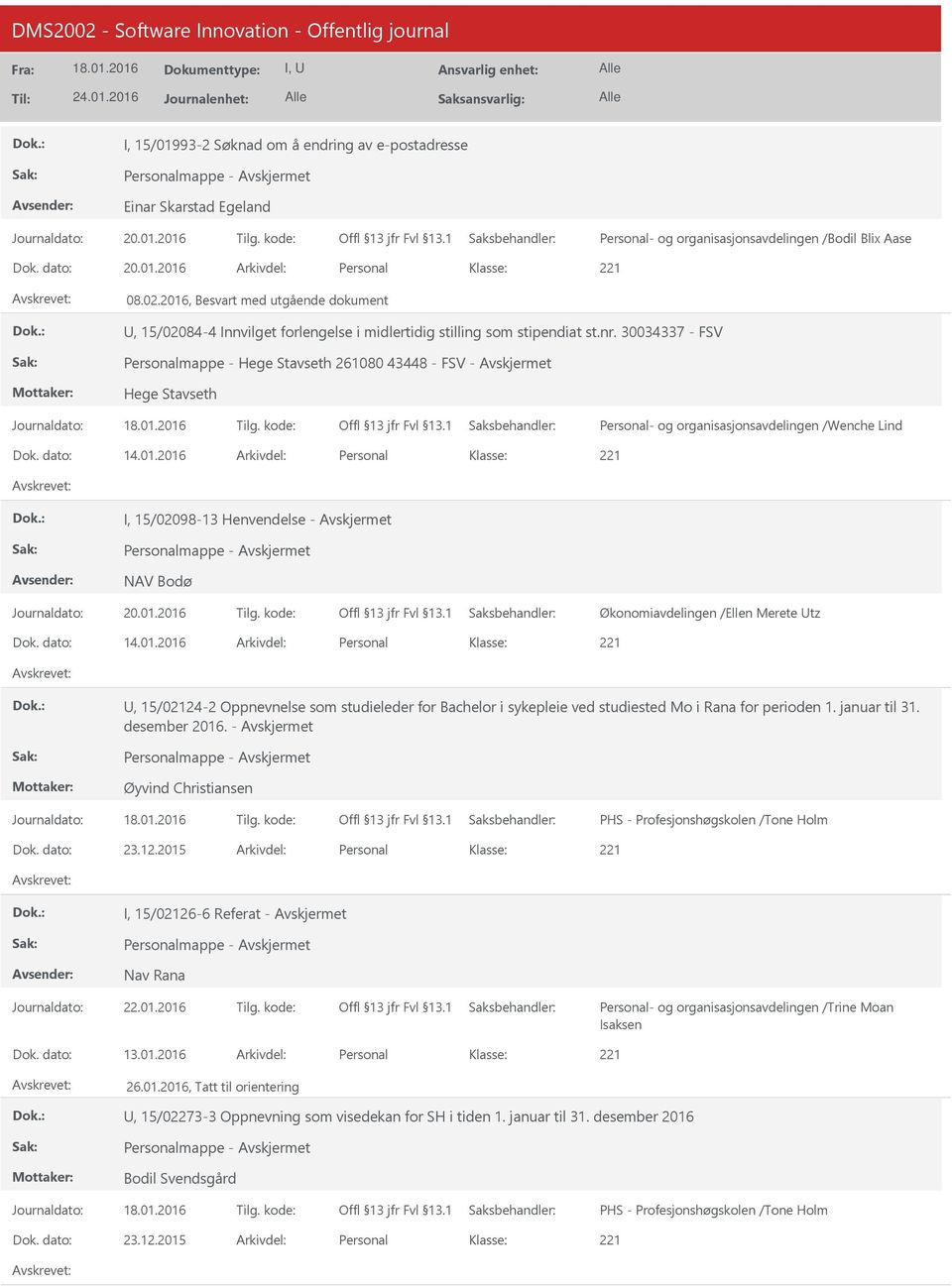 30034337 - FSV Personalmappe - Hege Stavseth 261080 43448 - FSV - Avskjermet Hege Stavseth Personal- og organisasjonsavdelingen /Wenche Lind 14.01.