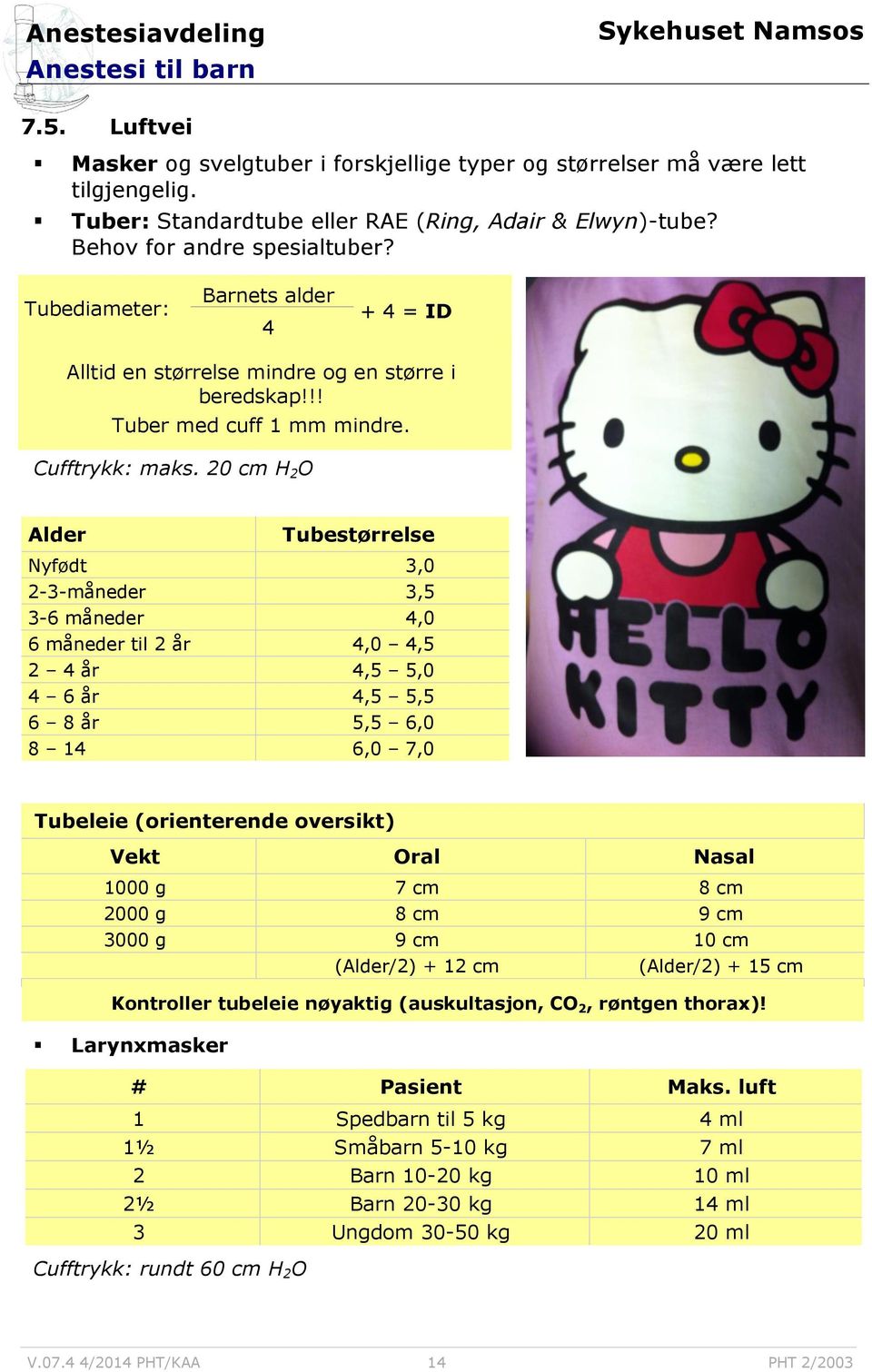 20 cm H 2 O Alder Tubestørrelse Nyfødt 3,0 2-3-måneder 3,5 3-6 måneder 4,0 6 måneder til 2 år 4,0 4,5 2 4 år 4,5 5,0 4 6 år 4,5 5,5 6 8 år 5,5 6,0 8 14 6,0 7,0 Tubeleie (orienterende oversikt) Vekt