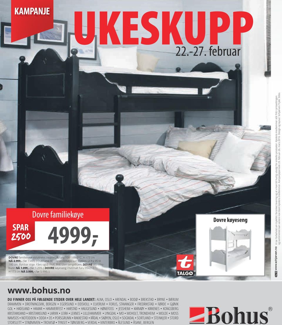 DOVRE familiekøye m/uttrekk i svartmalt furu 108/188x212, H 173 cm NÅ 4.999,- (før 7.499,-) Overkøye 90 cm, underkøye kan trekkes ut fra 95 til 180 cm. Flyttbar stige. Fåes også i hvit.