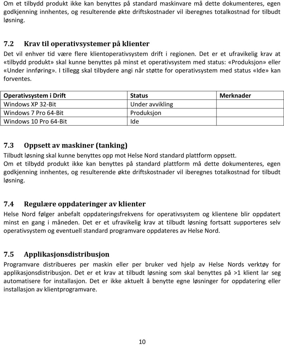 Det er et ufravikelig krav at «tilbydd produkt» skal kunne benyttes på minst et operativsystem med status: «Produksjon» eller «Under innføring».