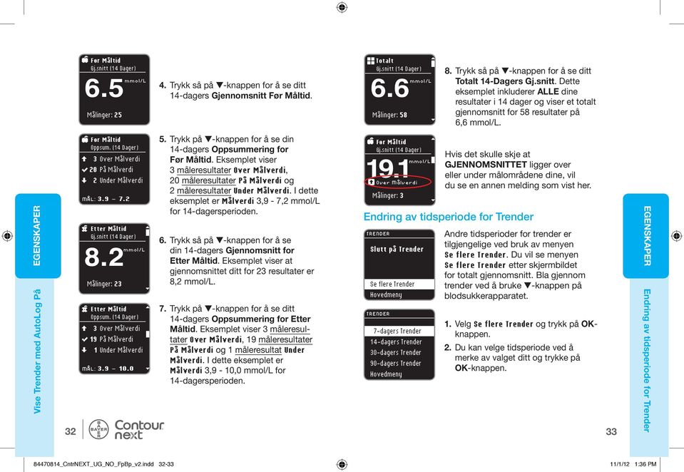 Vise Trender med AutoLog På 32 Før Måltid Oppsum. (14 Dager) 3 Over Målverdi 20 På Målverdi 2 Under Målverdi MÅL: 3.9-7.2 Etter Måltid Gj.snitt (14 Dager) 8.2 Målinger: 23 mmol/l Etter Måltid Oppsum.
