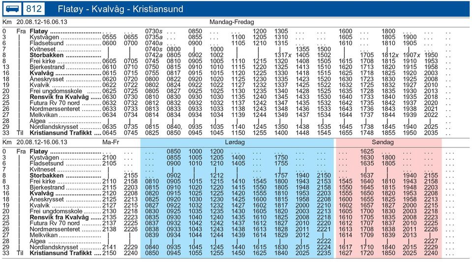 .. 0742a 0805 0902 1002 1317x 1405 1502 1705 1812x 1907x 1950.. 8 Frei kirke... 0605 0705 0745 0810 0905 1005 1110 1215 1320 1408 1505 1615 1708 1815 1910 1953.. 13 Bjerkestrand.