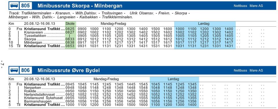 ..... 2 Kranaveien... 0827 0902 1002 1102 1202 1302 1402 1502 1602 1002 1102 1202 1302 1402...... 5 Tussebakken... 0905 1005 1105 1205 1305 1405 1505 1605 1005 1105 1205 1305 1405...... 8 Skorpa.