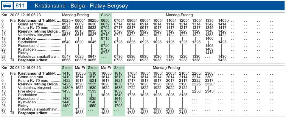 .. 0529 0612 0633 0702 0717 0817 0917 1017 1117 1217 1317 1345 1417........ 10 Rensvik retning Bolga.. 0535 0615 0635 0705 0720 0820 0920 1020 1120 1220 1320 1348 1420........ 13 Vadsteinsvikkrysset.