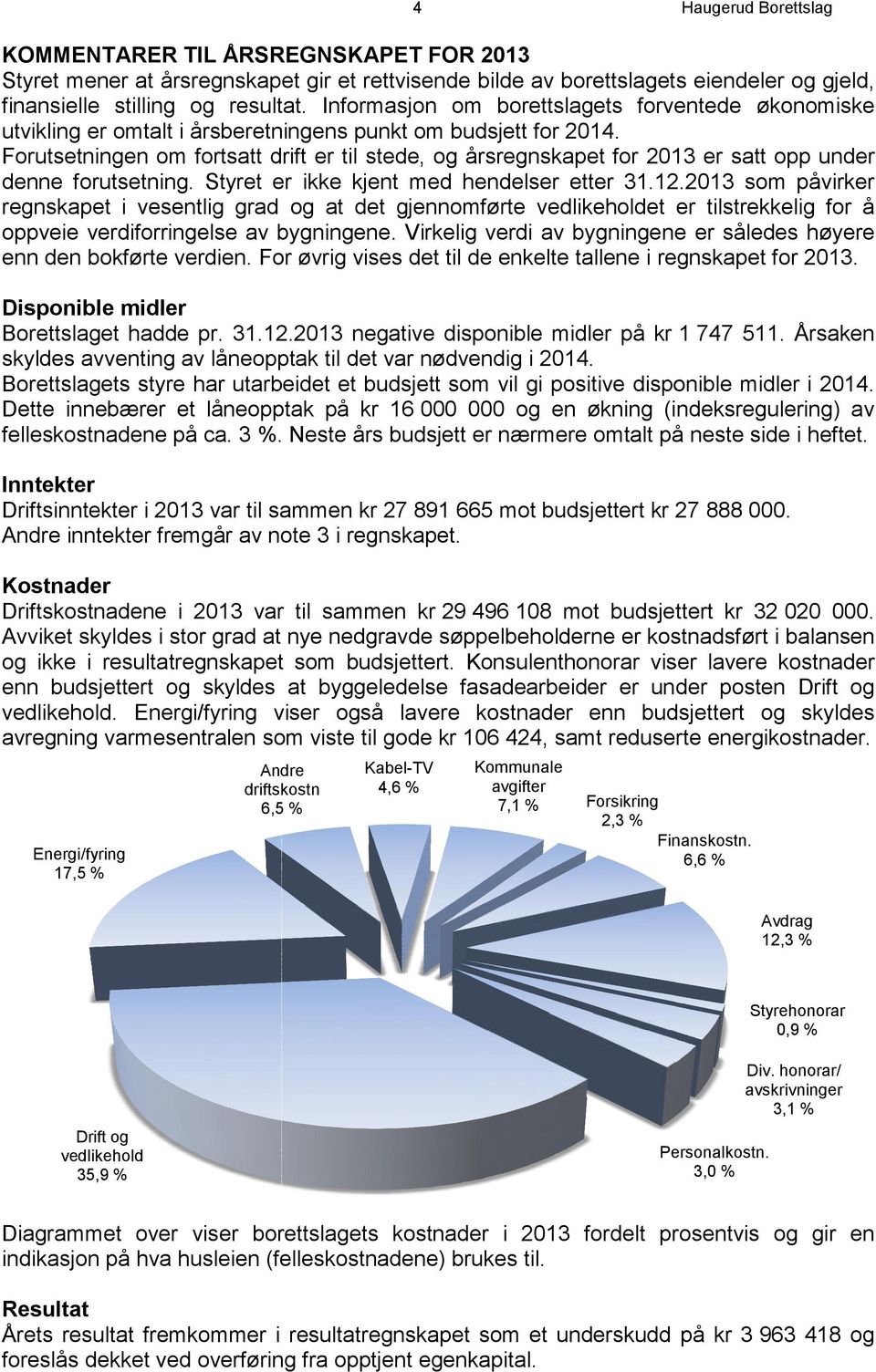 Forutsetningen om fortsatt drift er til stede, og årsregnskapet for 2013 er satt opp under denne forutsetning. Styret er ikke kjent med hendelser etter 31.12.