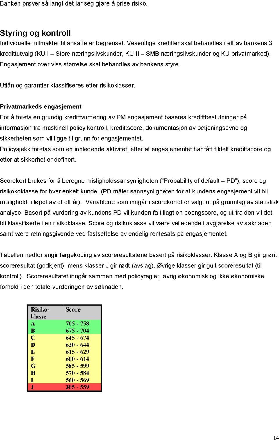 Engasjement over viss størrelse skal behandles av bankens styre. Utlån og garantier klassifiseres etter risikoklasser.