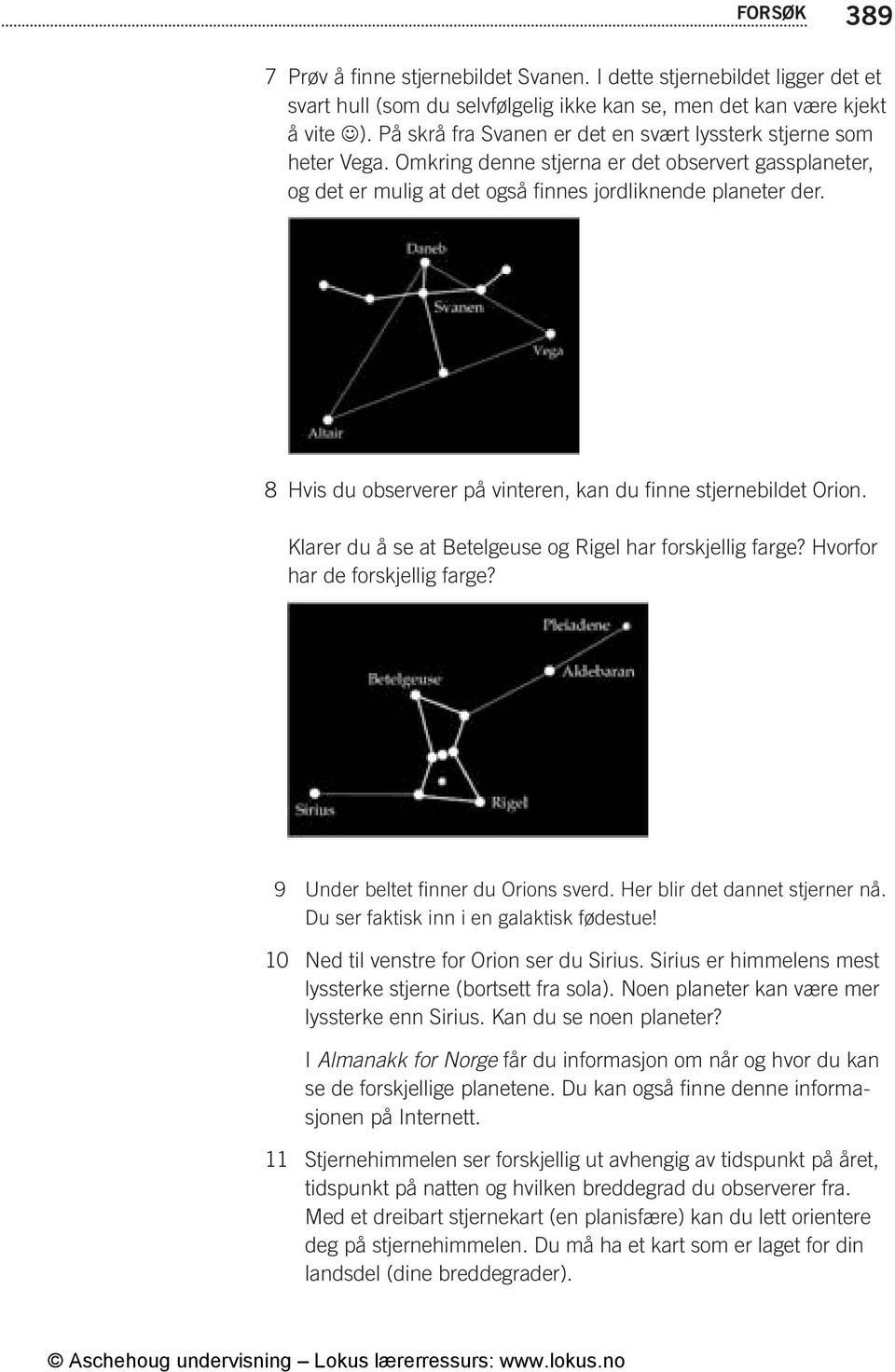 8 Hvis du observerer på vinteren, kan du finne stjernebildet Orion. Klarer du å se at Betelgeuse og Rigel har forskjellig farge? Hvorfor har de forskjellig farge?