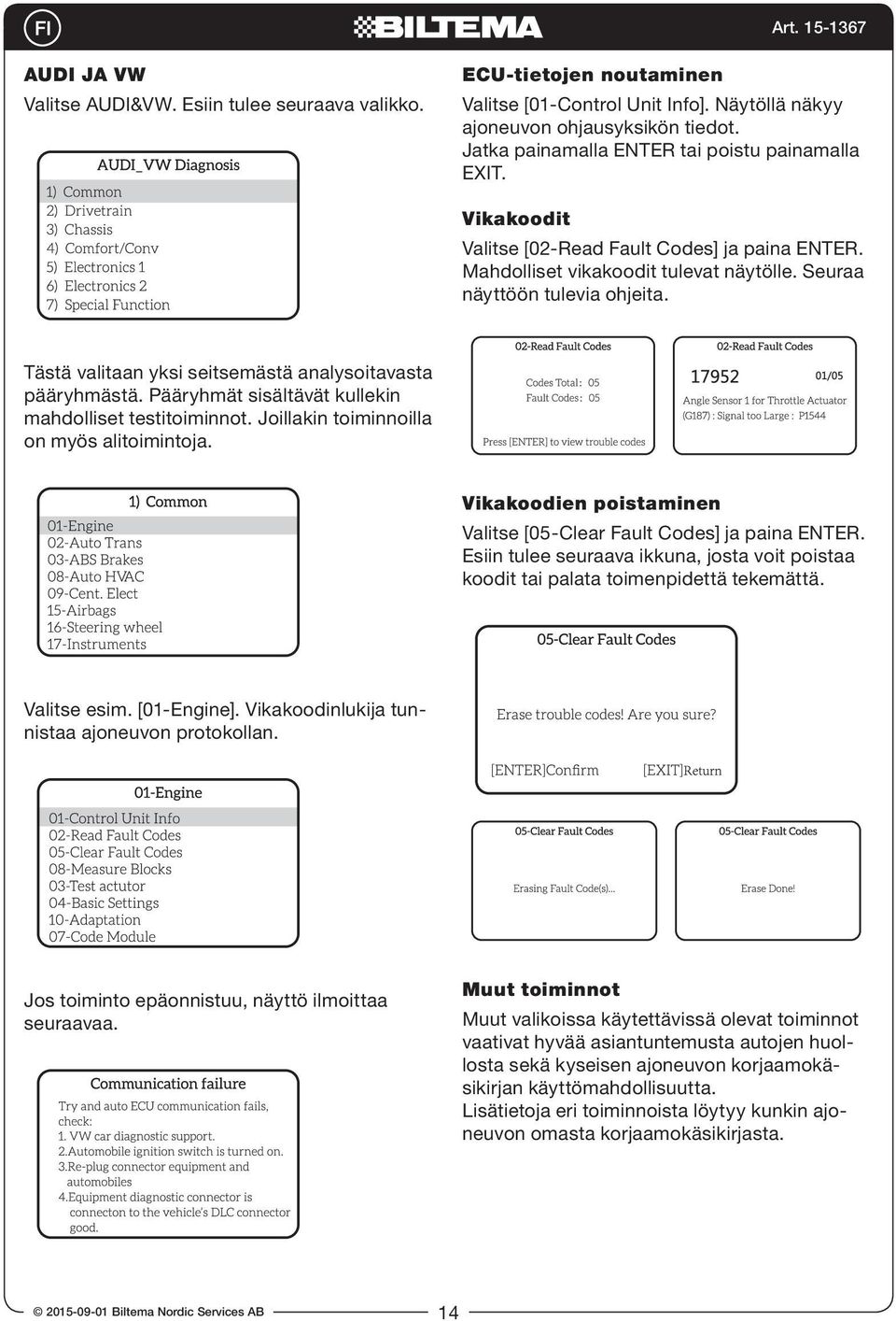 Tästä valitaan yksi seitsemästä analysoitavasta pääryhmästä. Pääryhmät sisältävät kullekin mahdolliset testitoiminnot. Joillakin toiminnoilla on myös alitoimintoja.