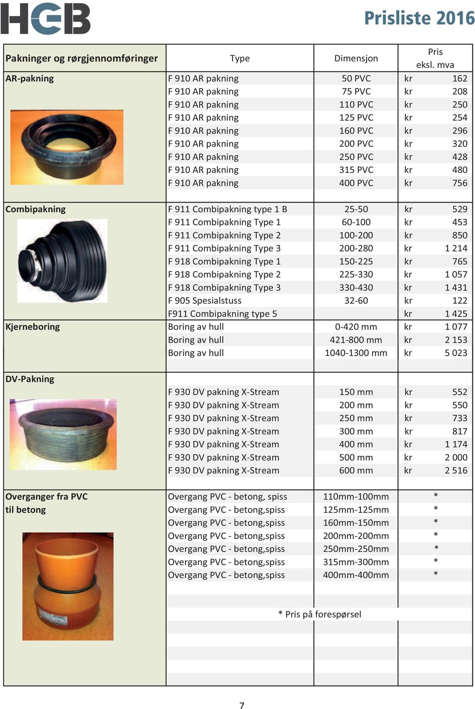 kr 320 F 910 AR pakning 250 PVC kr 428 F 910 AR pakning 315 PVC kr 480 F 910 AR pakning 400 PVC kr 756 Combipakning F 911 Combipakning type 1 B 25 50 kr 529 F 911 Combipakning Type 1 60 100 kr 453 F