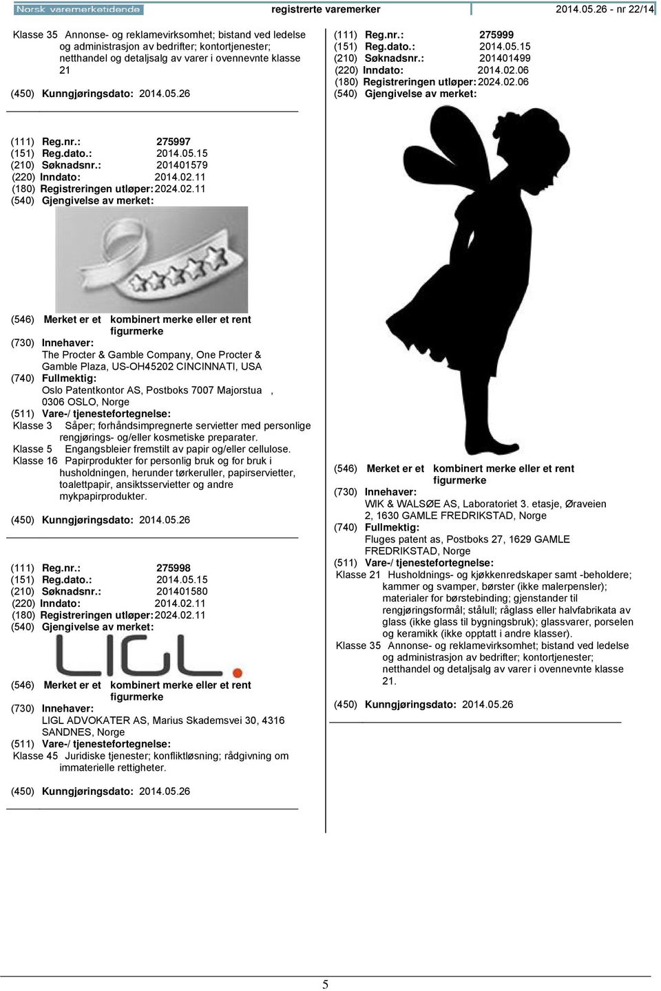 dato.: 2014.05.15 (210) Søknadsnr.: 201401499 (220) Inndato: 2014.02.06 (180) Registreringen 2024.02.06 (111) Reg.nr.: 275997 (151) Reg.dato.: 2014.05.15 (210) Søknadsnr.: 201401579 (220) Inndato: 2014.