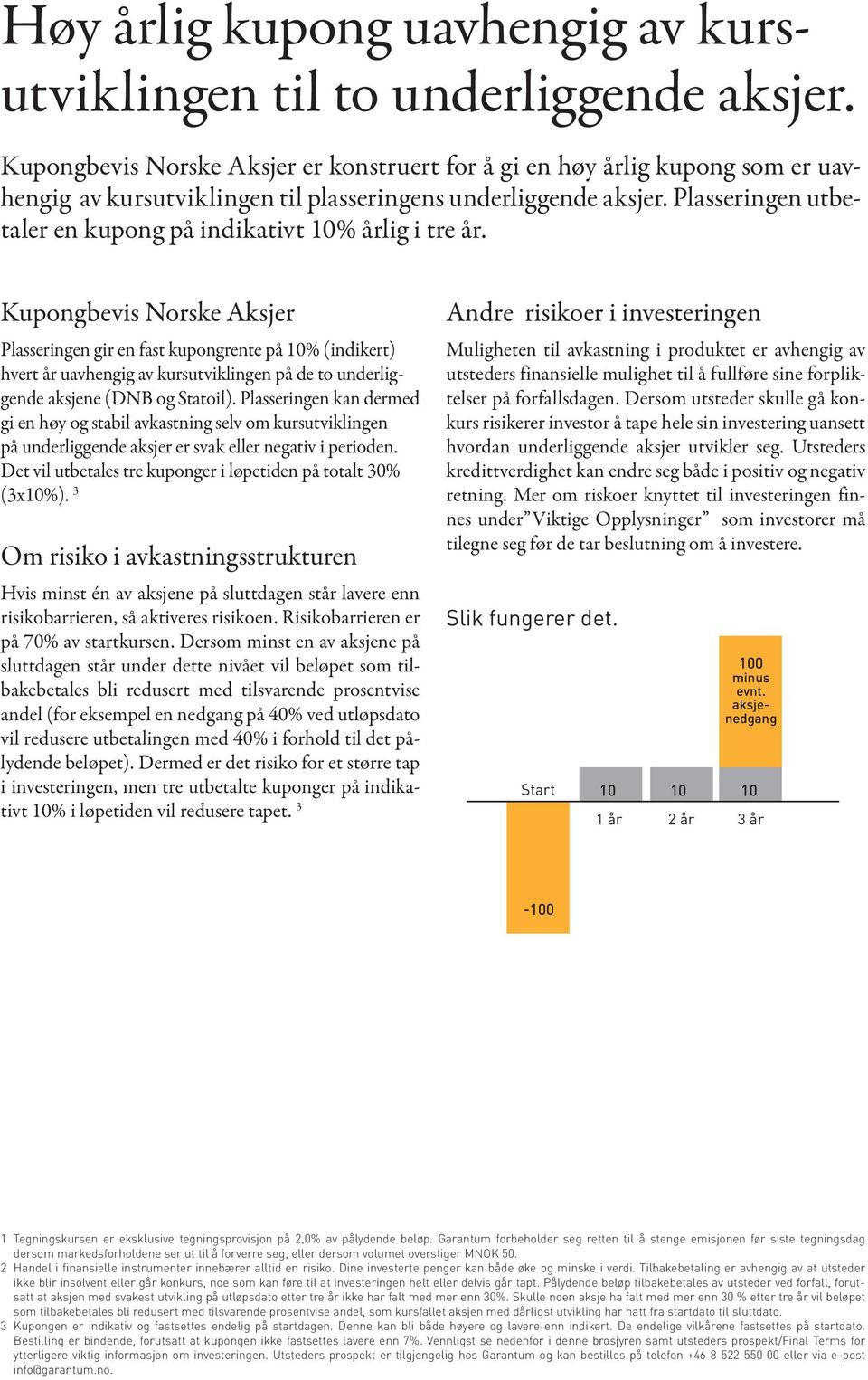 Plasseringen utbetaler en kupong på indikativt 10% årlig i tre år.