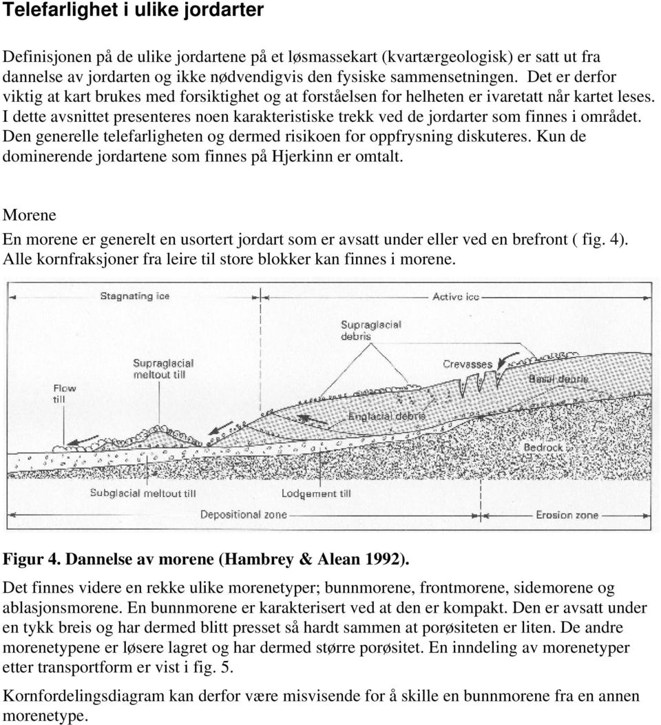 I dette avsnittet presenteres noen karakteristiske trekk ved de jordarter som finnes i området. Den generelle telefarligheten og dermed risikoen for oppfrysning diskuteres.