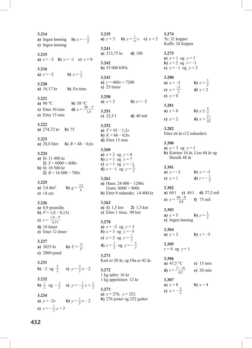 4 = x = 1 x + 1 = x = 1 x = 1 x +.5 = = 1 4 x x =.41 1,75 kr d) 100.4 5 000 kwh.4 = 460x + 700 5 timer.50 x = x =.51,5 l d) 40 mil.5 T = 9 1,x K = 86 0,8x d) Etter 15 min.