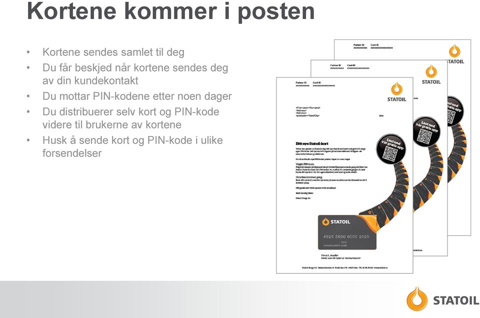 PIN-kodene etter noen dager Du distribuerer selv kort og PIN-kode