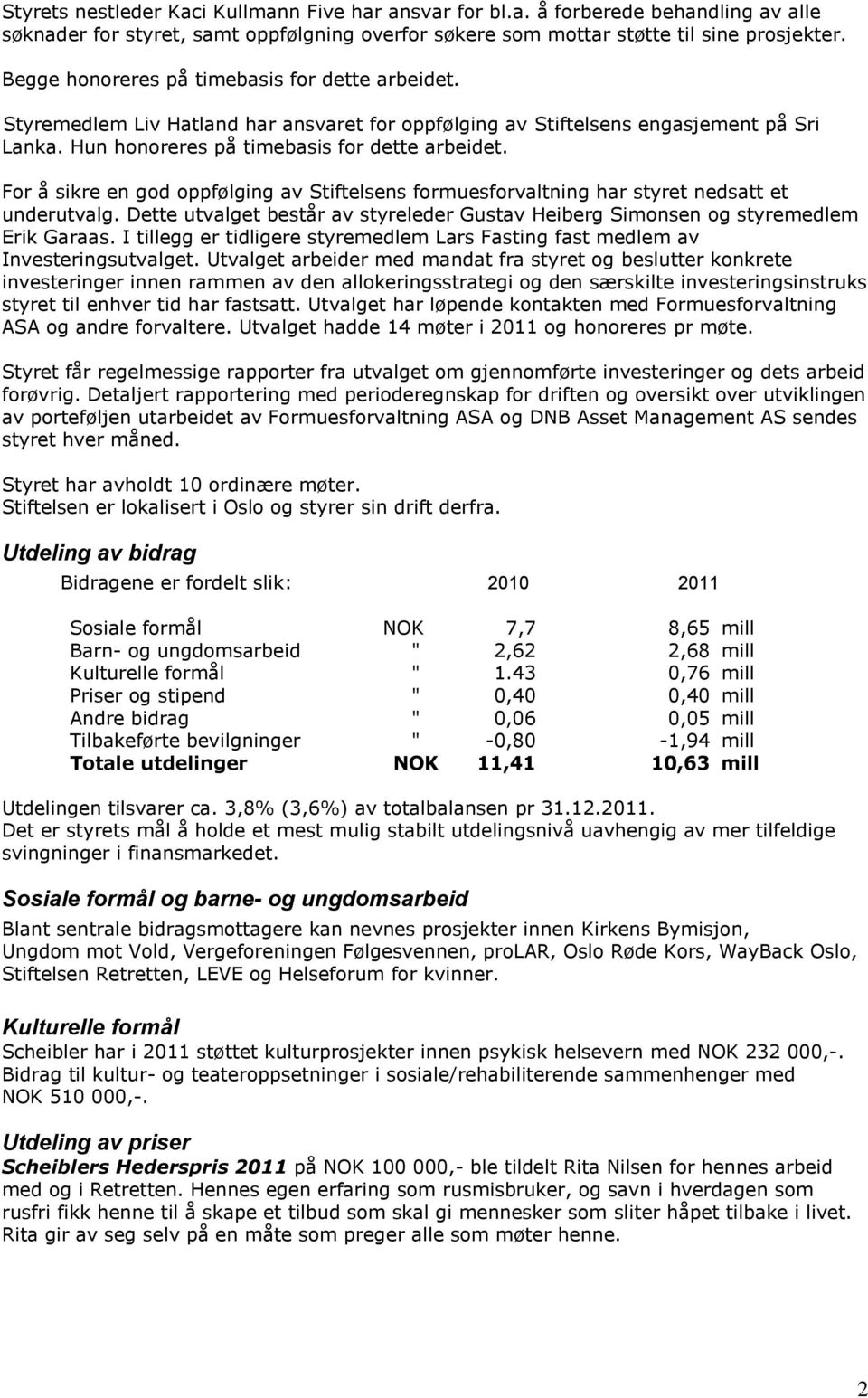 For å sikre en god oppfølging av Stiftelsens formuesforvaltning har styret nedsatt et underutvalg. Dette utvalget består av styreleder Gustav Heiberg Simonsen og styremedlem Erik Garaas.