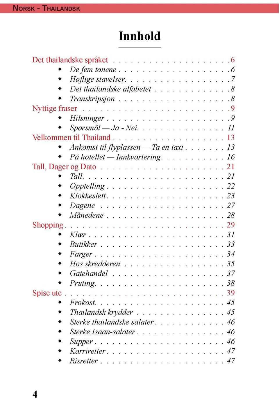 .................... 21 Tall 21 Opptelling 22 Klokkeslett 23 Dagene 27 Månedene 28 Shopping........................... 29 Klær 31 Butikker 33 Farger 34 Hos skredderen 35 Gatehandel 37 Pruting 38 Spise ute.