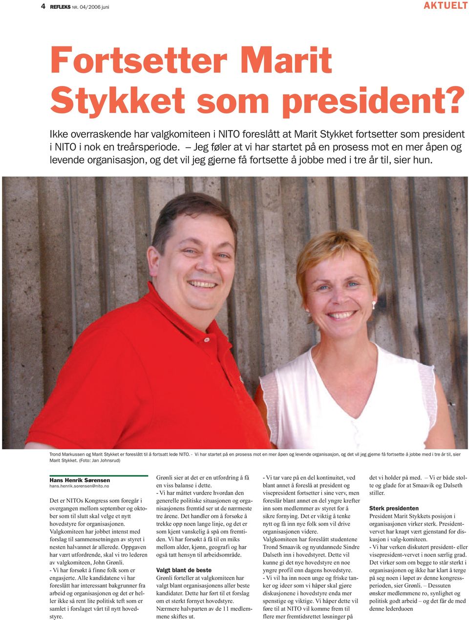 Trond Markussen og Marit Stykket er foreslått til å fortsatt lede NITO.