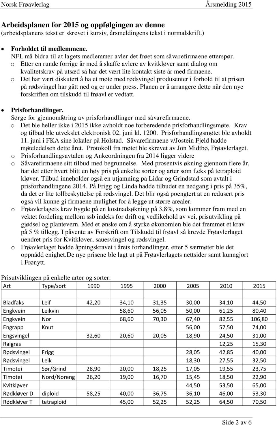 o Etter en runde forrige år med å skaffe avlere av kvitkløver samt dialog om kvalitetskrav på utsæd så har det vært lite kontakt siste år med firmaene.