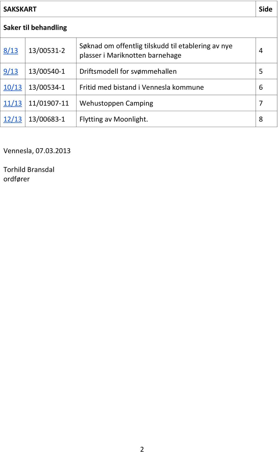 svømmehallen 5 10/13 13/00534-1 Fritid med bistand i Vennesla kommune 6 11/13 11/01907-11