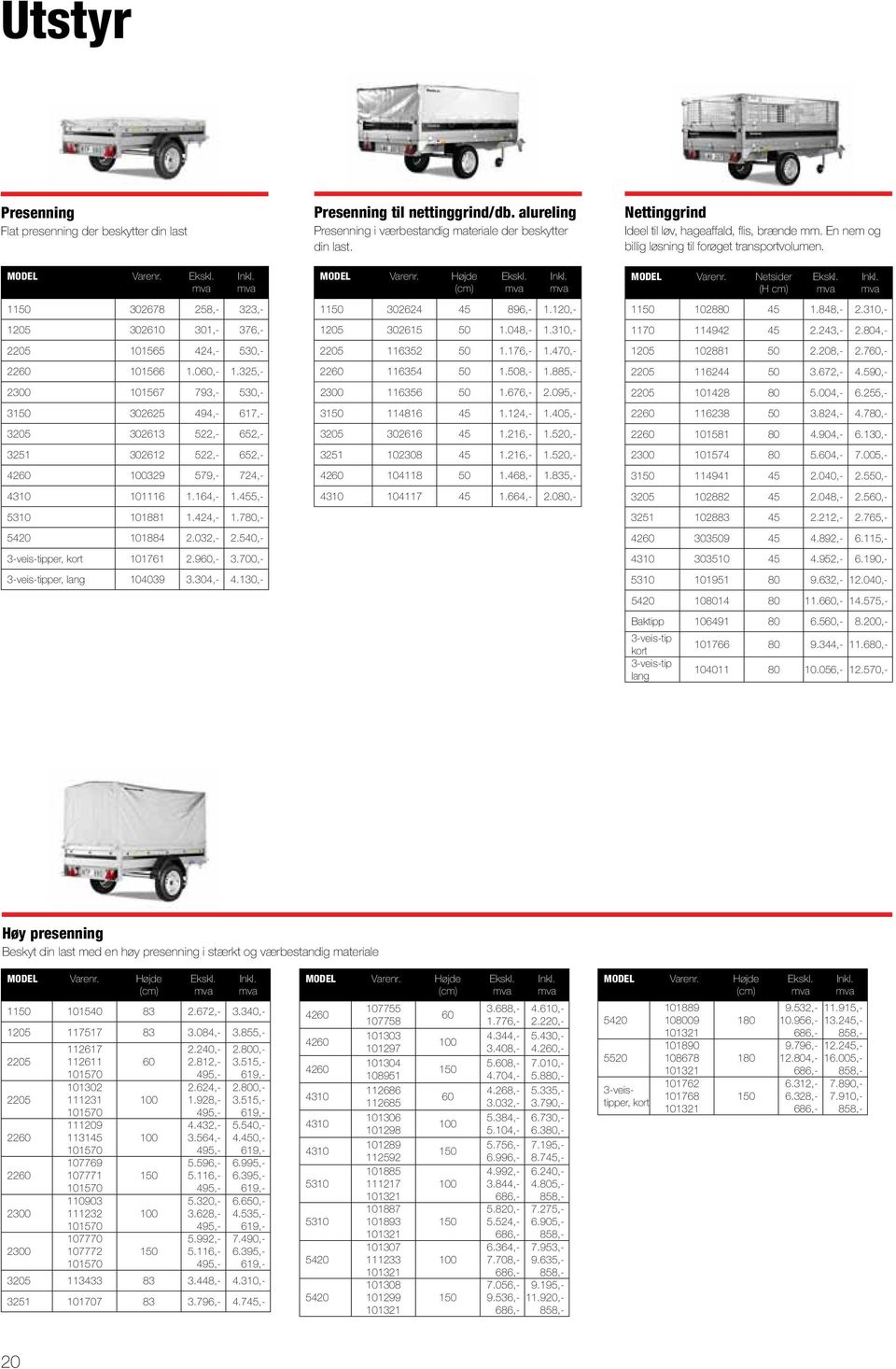 032,- 2.540,- 3-veis-tipper, kort 101761 2.960,- 3.700,- 3-veis-tipper, lang 104039 3.304,- 4.130,- Presenning til nettinggrind/db.