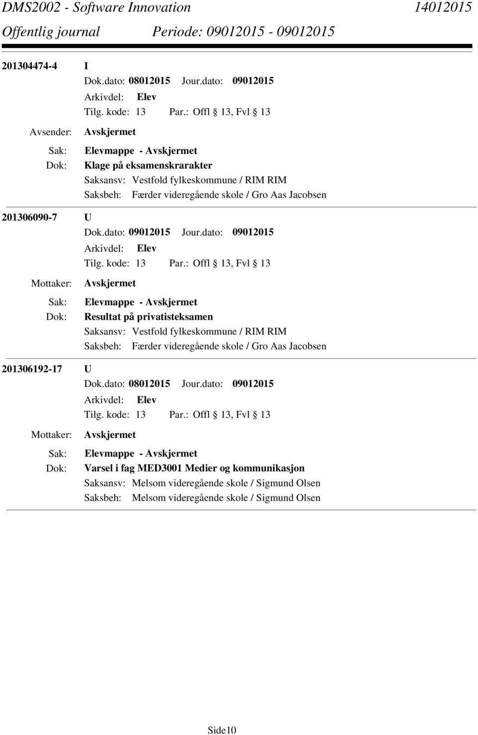 Gro Aas Jacobsen 201306192-17 U Varsel i fag MED3001 Medier og kommunikasjon Saksansv: