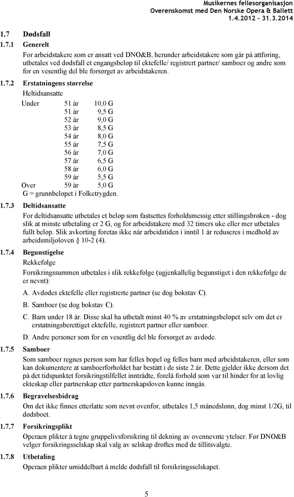 2 Erstatningens størrelse Heltidsansatte Under 51 år 10,0 G 51 år 9,5 G 52 år 9,0 G 53 år 8,5 G 54 år 8,0 G 55 år 7,5 G 56 år 7,0 G 57 år 6,5 G 58 år 6,0 G 59 år 5,5 G Over 59 år 5,0 G G =