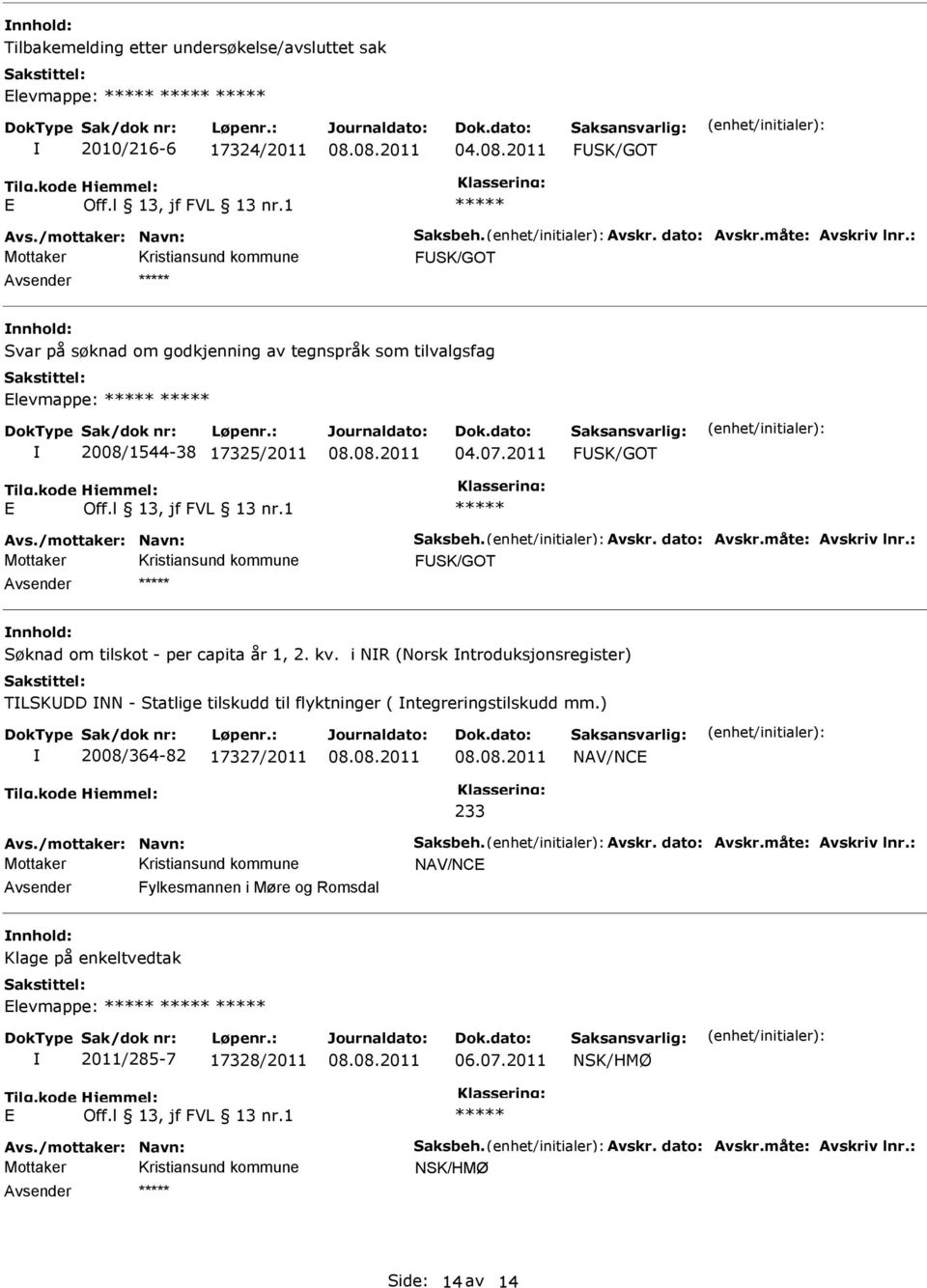 : FSK/GOT Søknad om tilskot - per capita år 1, 2. kv. i NR (Norsk ntroduksjonsregister) TLSKDD NN - Statlige tilskudd til flyktninger ( ntegreringstilskudd mm.) 2008/364-82 17327/2011 NAV/NC 233 Avs.