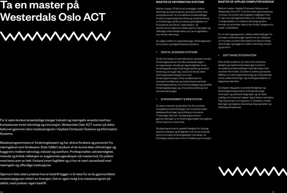 Masterprogrammene er forskningsbasert og har aktive forskere og personer fra næringslivet som forelesere.