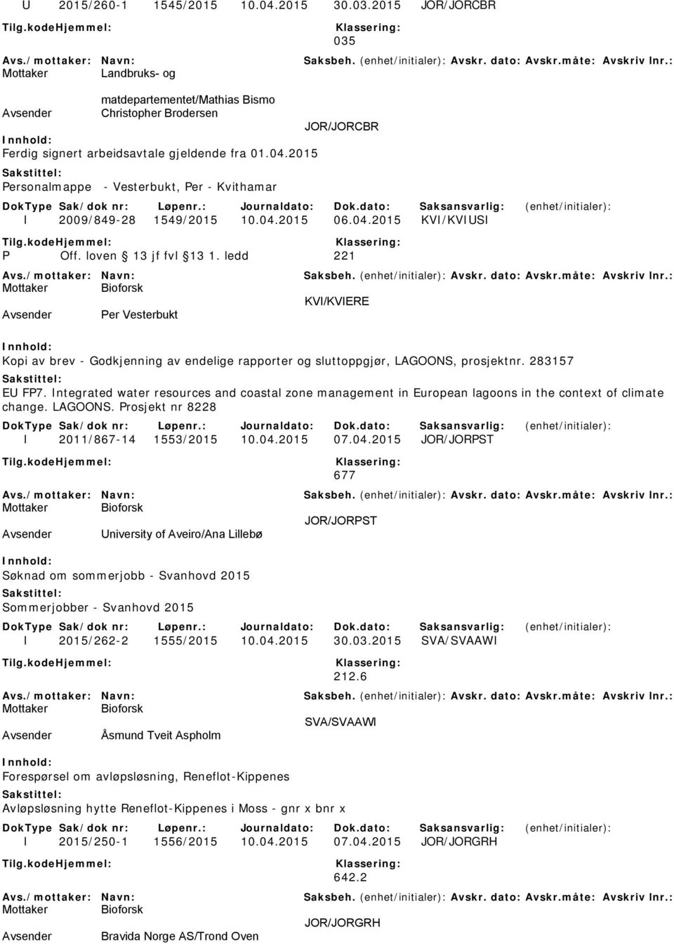 Integrated water resources and coastal zone management in European lagoons in the context of climate change. LAGOONS. Prosjekt nr 8228 I 2011/867-14 1553/2015 10.04.