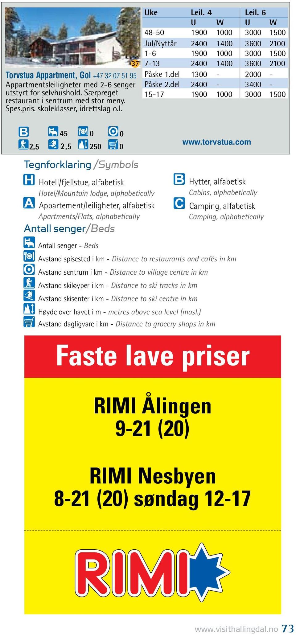 del 24-34 - 15-17 19 1 3 15 2, 5 45 Tegnforklaring /Symbols Hotell/fjellstue, alfabetisk Hotel/Mountain lodge, alphabetically Appartement/leiligheter, alfabetisk Apartments/Flats, alphabetically