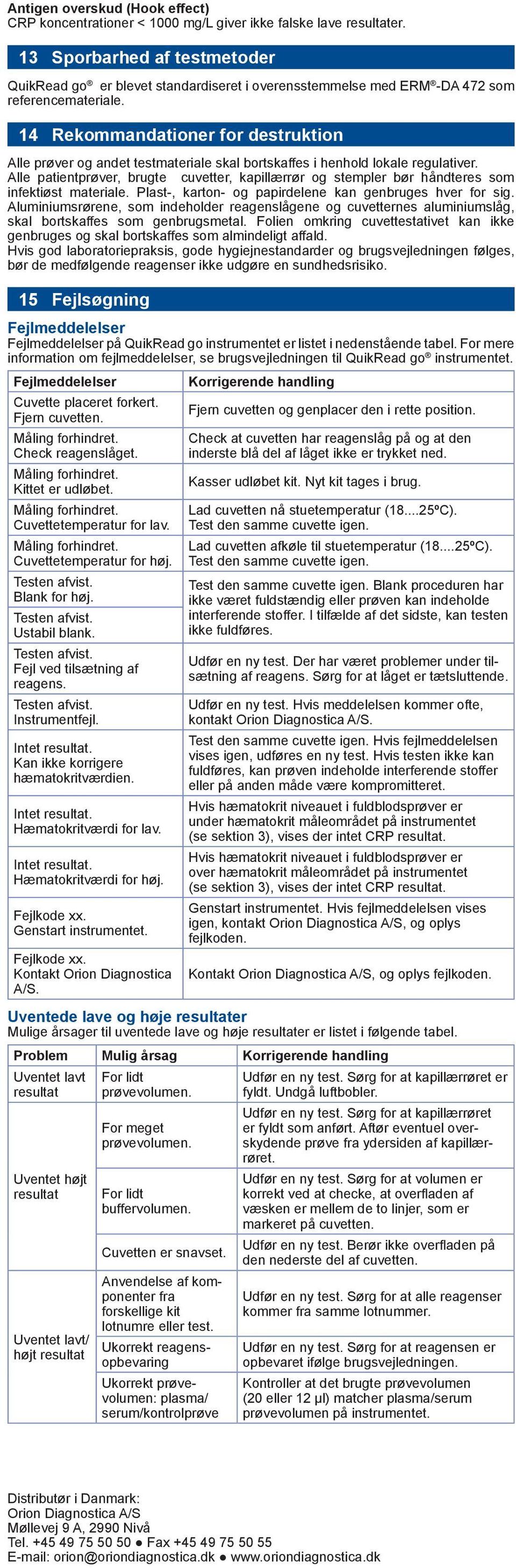 14 Rekommandationer for destruktion Alle prьver og andet testmateriale skal bortskaffes i henhold lokale regulativer.