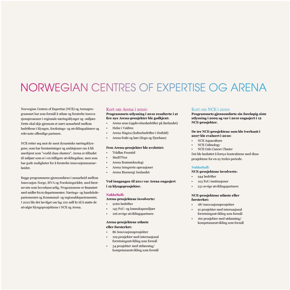 NCE retter seg mot de mest dynamiske næringsklyngene, som har forutsetninger og ambisjoner om å bli anerkjent som world class clusters.