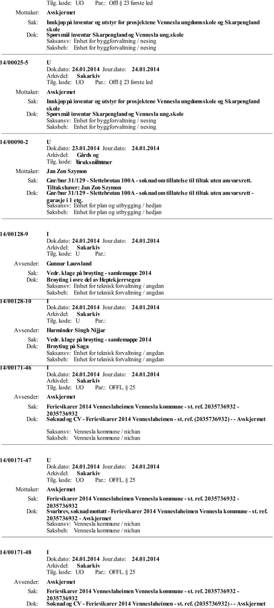 nesing 14/00090-2 U Jan Zon Szymon Gnr/bnr 31/129 - Slettebrotan 100A - søknad om tillatelse til tiltak uten ansvarsrett.