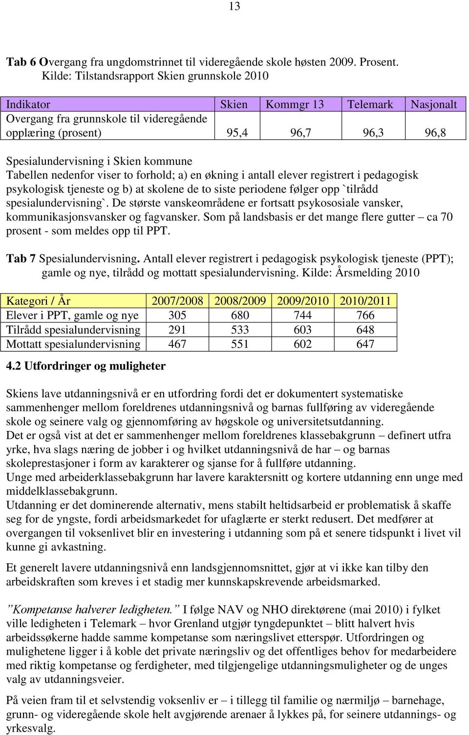 kommune Tabellen nedenfor viser to forhold; a) en økning i antall elever registrert i pedagogisk psykologisk tjeneste og b) at skolene de to siste periodene følger opp `tilrådd spesialundervisning`.