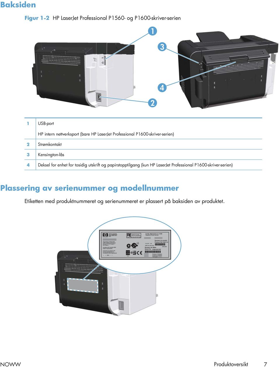 enhet for tosidig utskrift og papirstopptilgang (kun HP LaserJet Professional P1600-skriver-serien) Plassering av