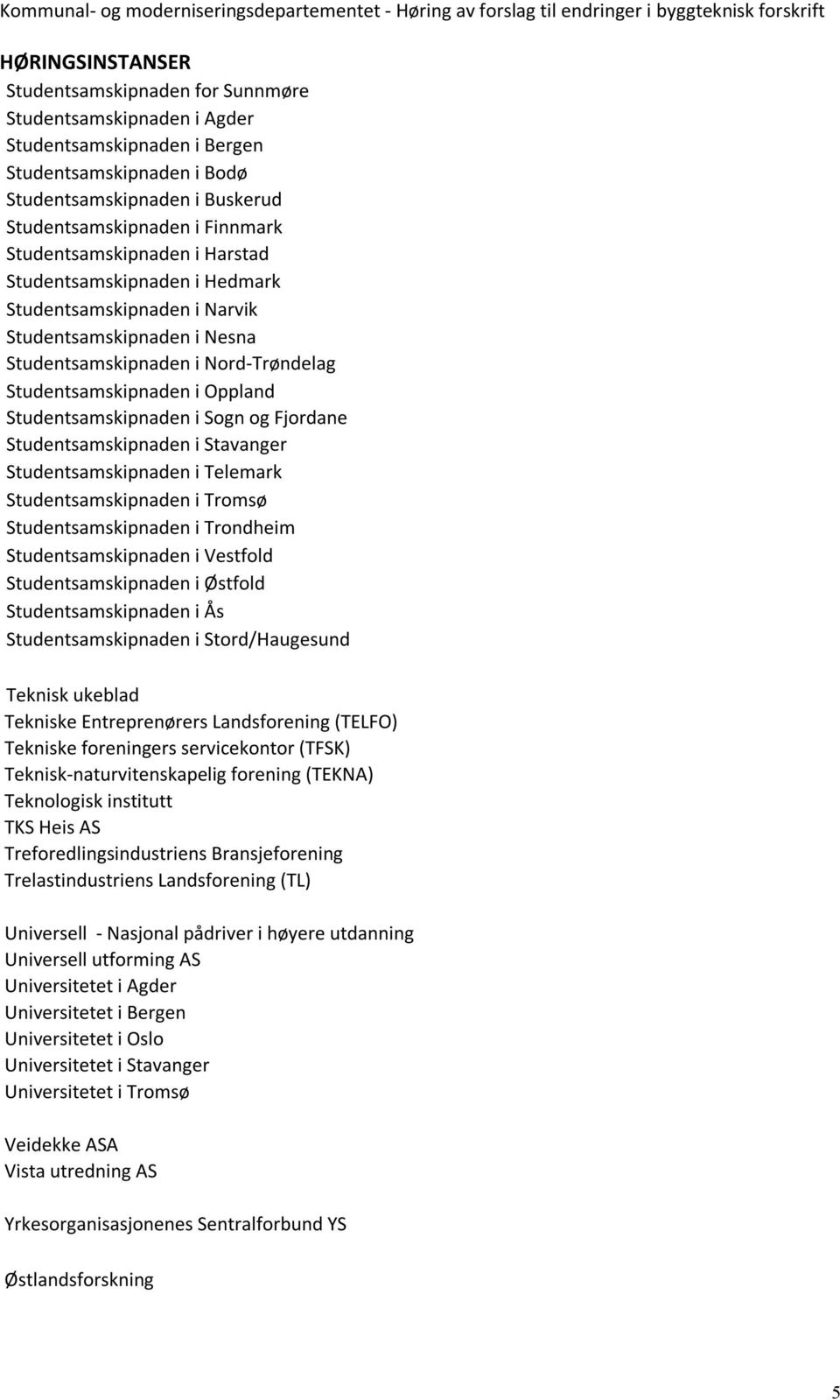 Fjordane Studentsamskipnaden i Stavanger Studentsamskipnaden i Telemark Studentsamskipnaden i Tromsø Studentsamskipnaden i Trondheim Studentsamskipnaden i Vestfold Studentsamskipnaden i Østfold