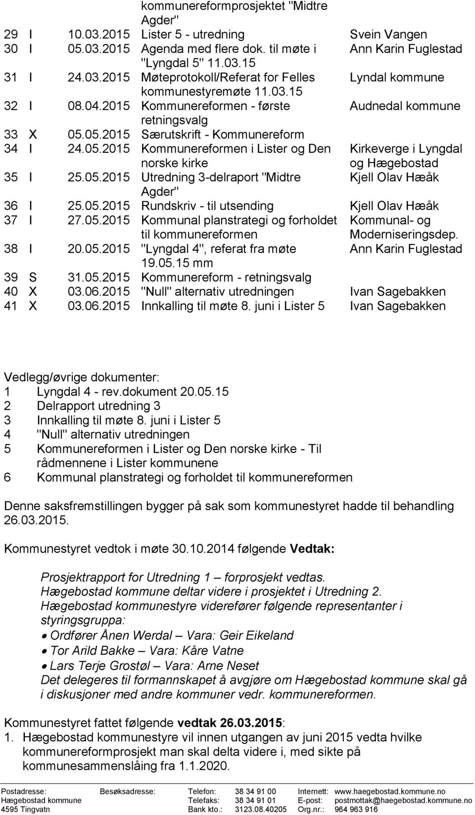 05.2015 Utredning 3-delraport "Midtre Kjell Olav Hæåk Agder" 36 I 25.05.2015 Rundskriv - til utsending Kjell Olav Hæåk 37 I 27.05.2015 Kommunal planstrategi og forholdet til kommunereformen Kommunal- og Moderniseringsdep.