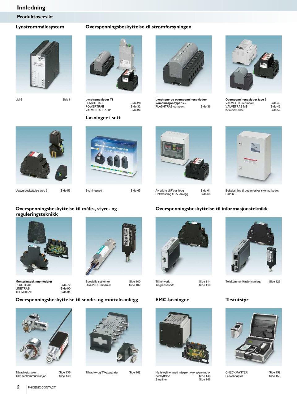 Side 56 ygningssett Side 65 Avledere til PV-anlegg Side 64 oksløsning til PV-anlegg Side 66 oksløsning til det amerikanske markedet Side 68 Overspenningsbeskyttelse til måle-, styre- og