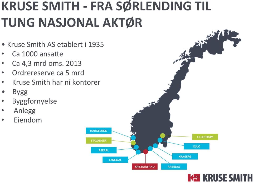 2013 Ordrereserve ca 5 mrd Kruse Smith har ni kontorer Bygg