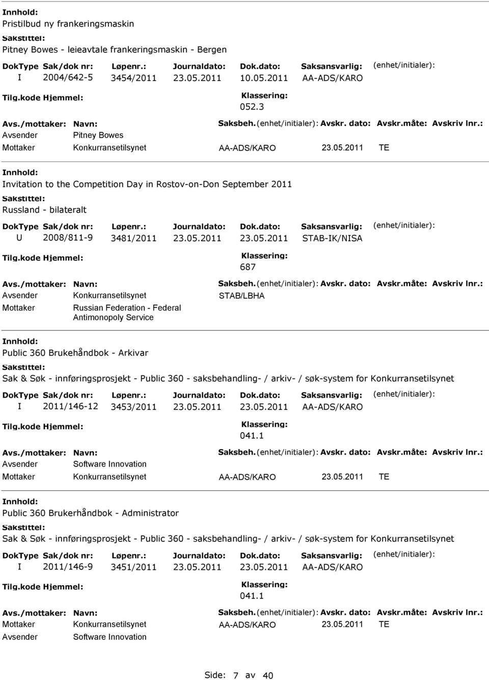 - Federal Antimonopoly Service Public 360 Brukehåndbok - Arkivar Sak & Søk - innføringsprosjekt - Public 360 - saksbehandling- / arkiv- / søk-system for Konkurransetilsynet 2011/146-12 3453/2011