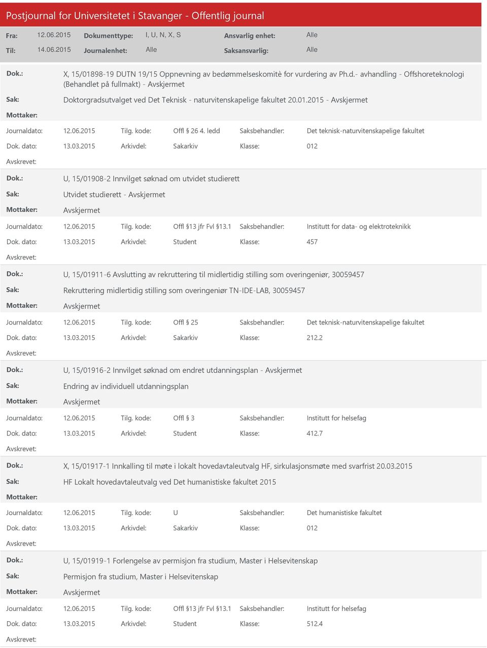 2015 -, 15/01908-2 Innvilget søknad om utvidet studierett tvidet studierett - Institutt for data- og elektroteknikk Dok. dato: 13.03.