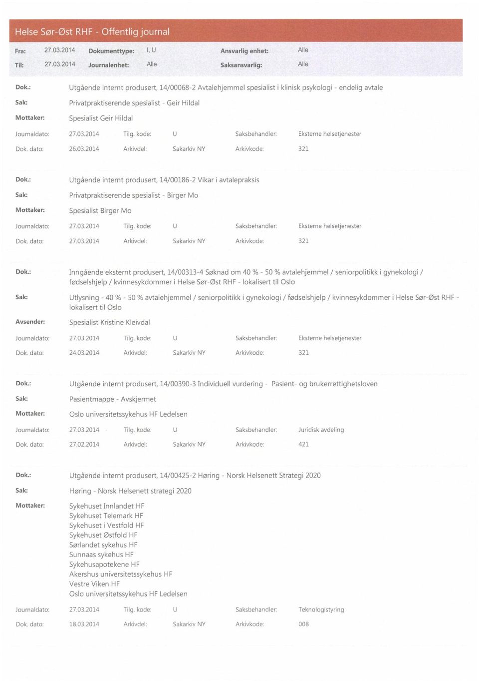 03.2014 Arkivdel: Sakarkiv NY Arkivkode: 321 Dok.: Utgående internt produsert, 14/00186-2 Vikar i avtalepraksis Sak: Privatpraktiserende spesialist - Birger Mo Mottaker: Spesialist Birger Mo Dok.