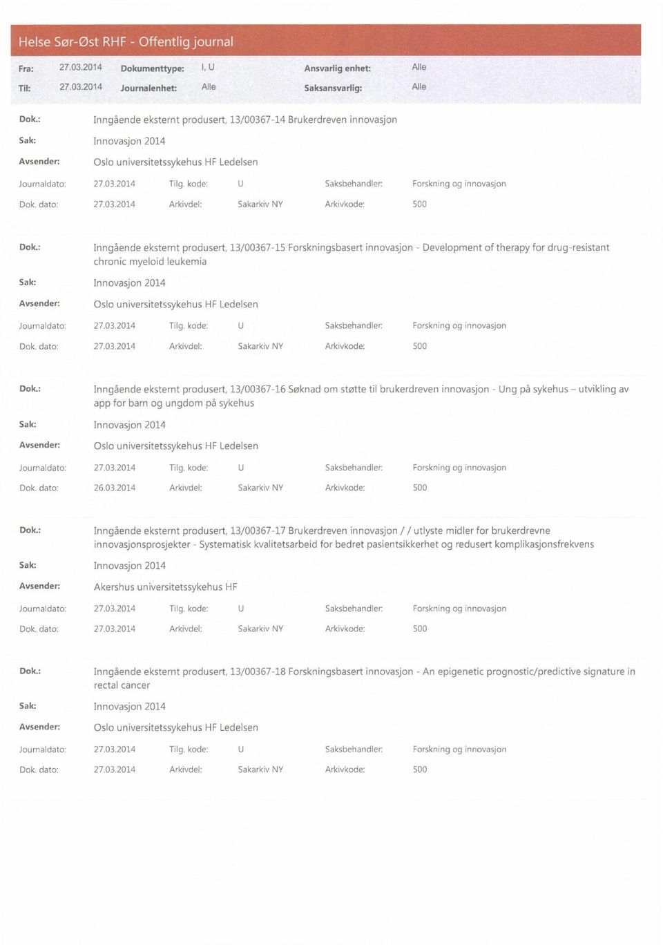 : Inngående eksternt produsert, 13/00367-16 Søknad om støtte til brukerdreven innovasjon - Ung på sykehus utvikling av app for barn og ungdom på sykehus Dok. dato: 26.03.2014 Arkivdel: Sakarkiv NY Arkivkode: 500 Dok.