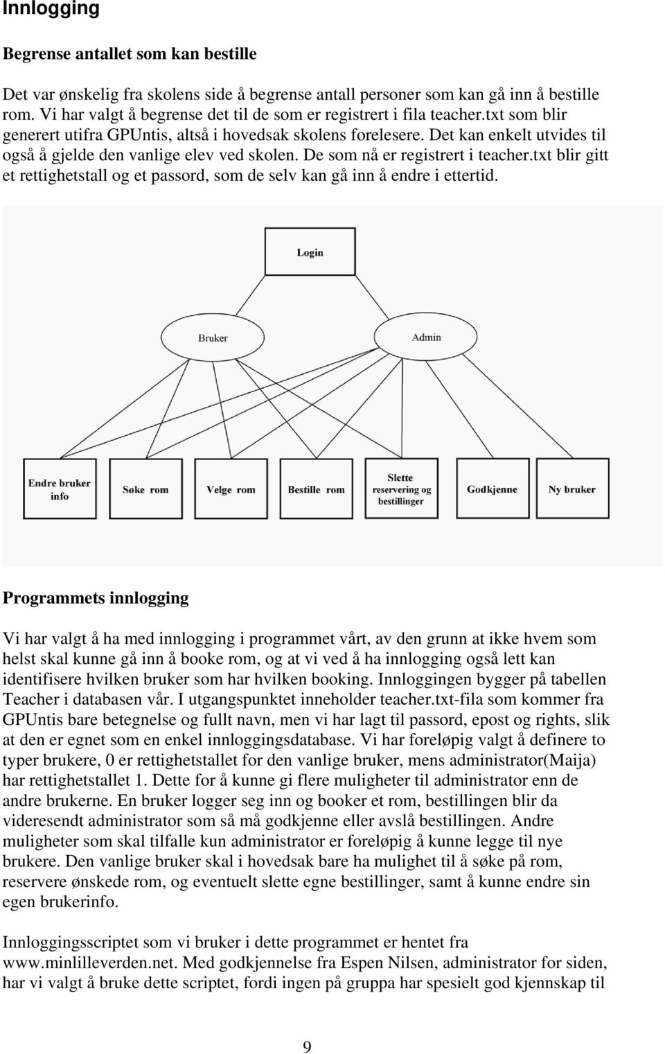 Det kan enkelt utvides til også å gjelde den vanlige elev ved skolen. De som nå er registrert i teacher.txt blir gitt et rettighetstall og et passord, som de selv kan gå inn å endre i ettertid.