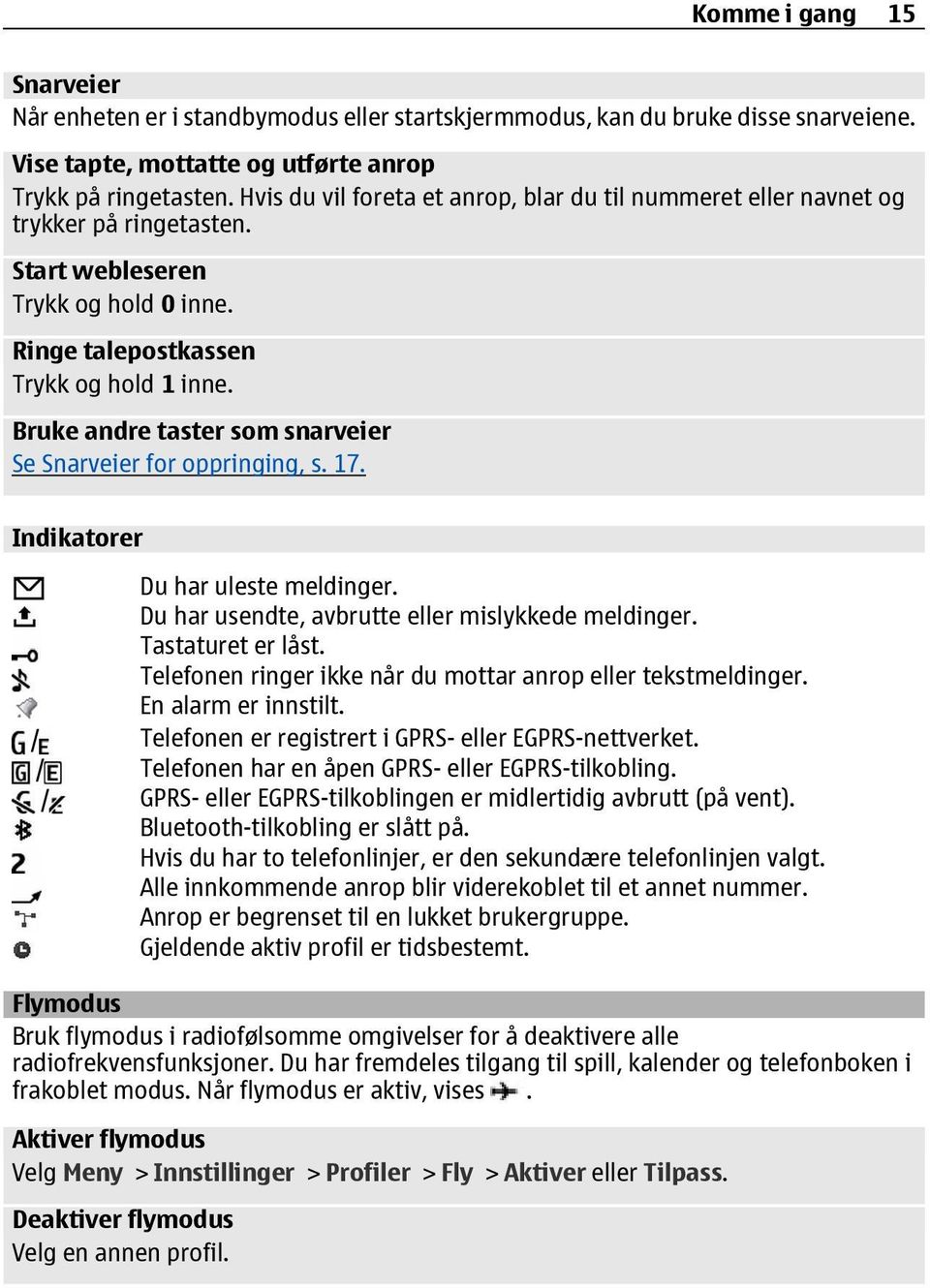 Bruke andre taster som snarveier Se Snarveier for oppringing, s. 17. Indikatorer Du har uleste meldinger. Du har usendte, avbrutte eller mislykkede meldinger. Tastaturet er låst.