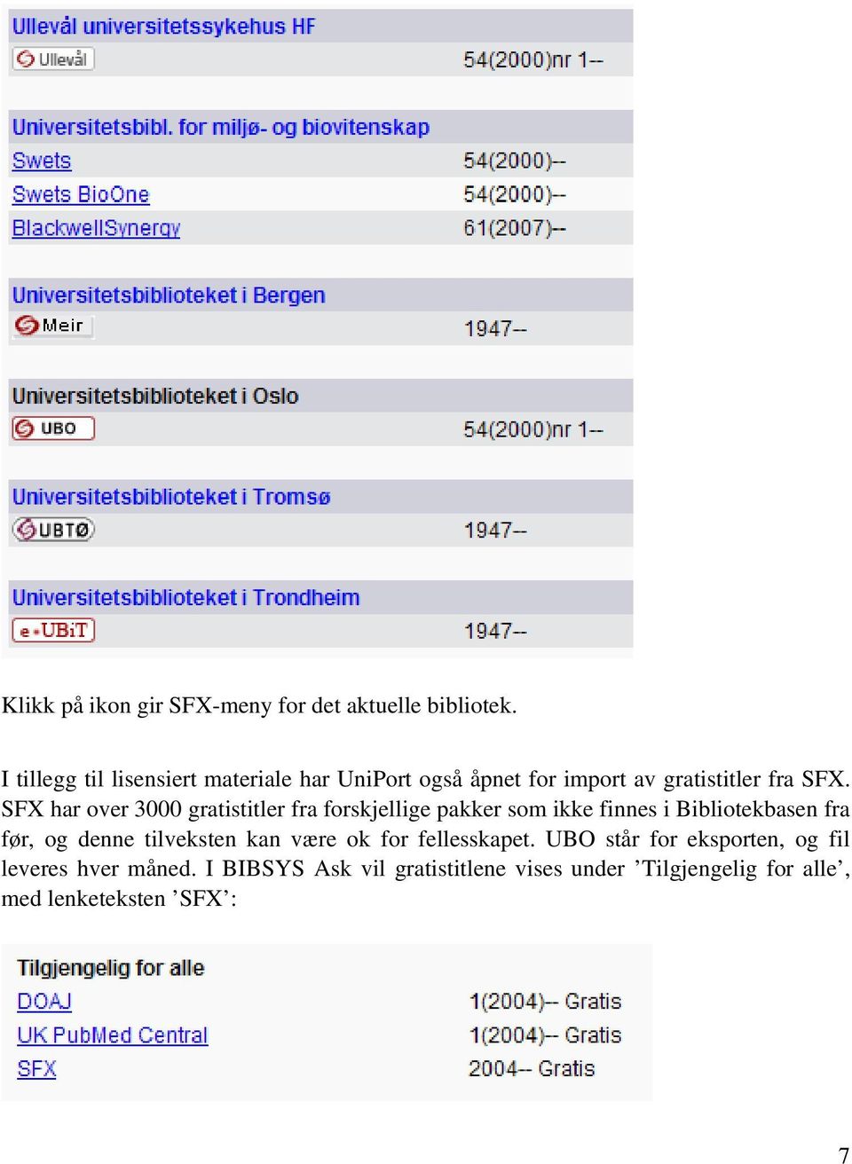 SFX har over 3000 gratistitler fra forskjellige pakker som ikke finnes i Bibliotekbasen fra før, og denne