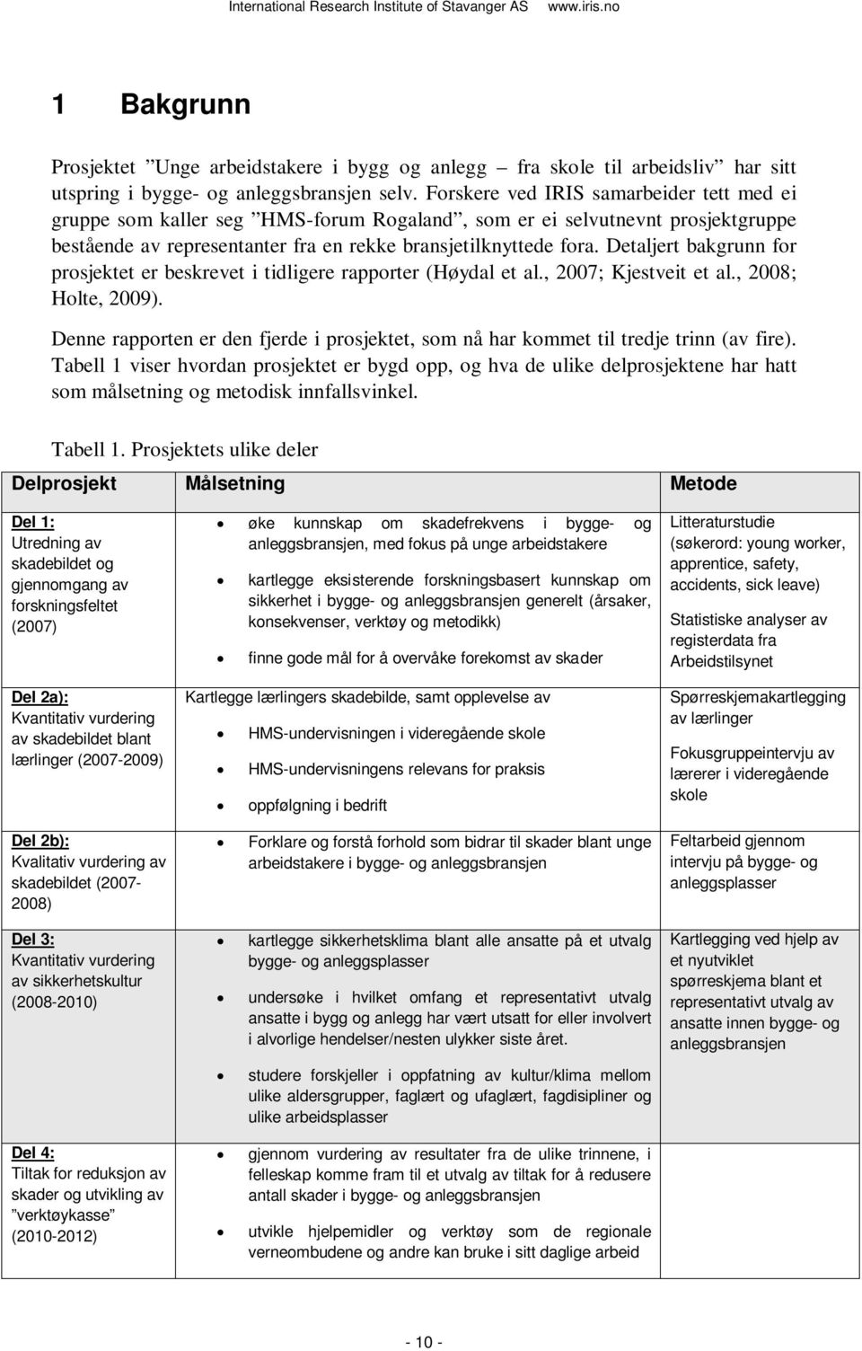 Detaljert bakgrunn for prosjektet er beskrevet i tidligere rapporter (Høydal et al., 2007; Kjestveit et al., 2008; Holte, 2009).